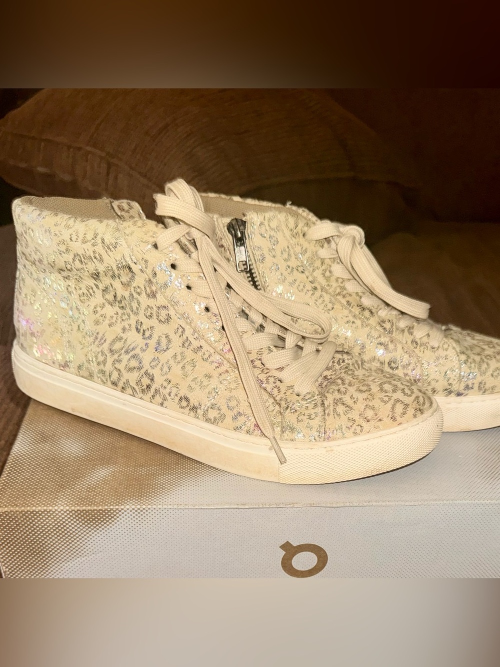 HeyGirl by Corky’s Cream Glitter Leopard High-Top Sneakers-Size 9